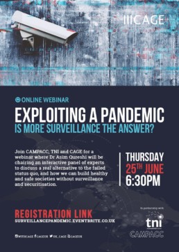 Poster for the Exploiting a Pandemic Webinar, which contains event information, including dates. The event has passed.